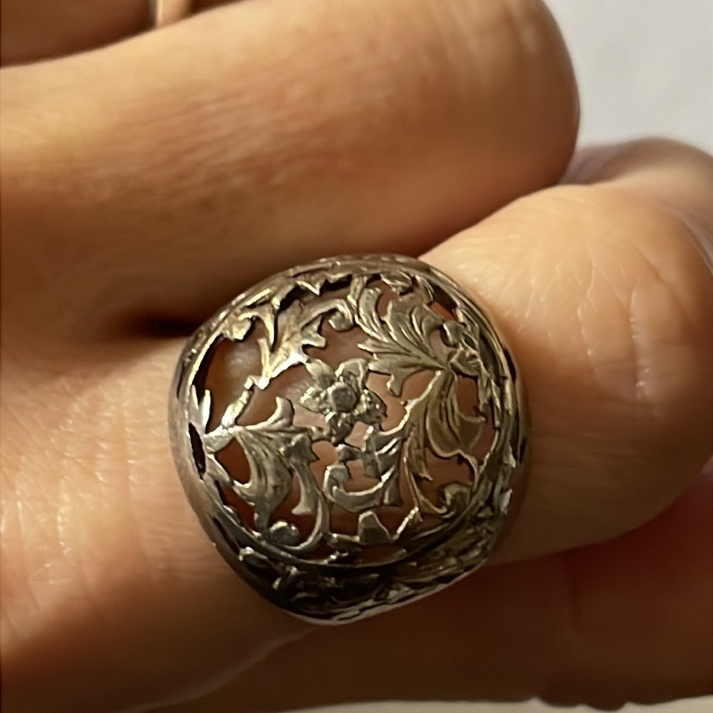 Sterling Silver .925 Filigree floral Dome Ring Vintage - Picture 9 of 10
